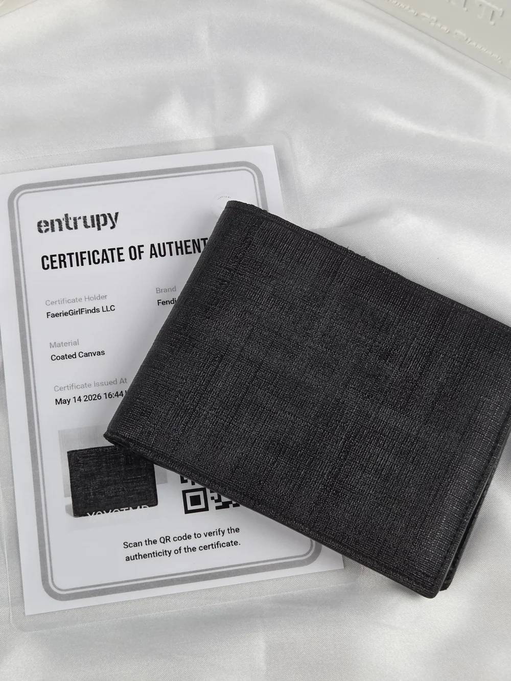 Fendi Black Zucca Coated Canvas Bifold Wallet with Entrupy COA
